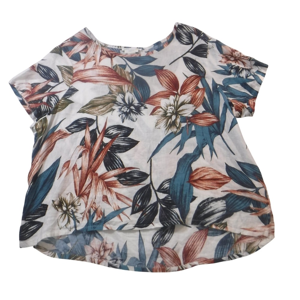 C&C California 100% Linen Tropical Floral‎ High Low Top Womens 2X Blue Orange